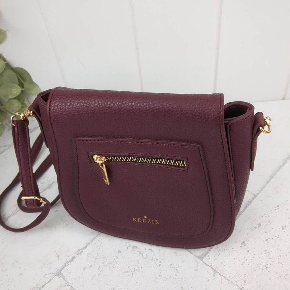 Kedzie Camden Mini Messenger Crossbody Bag Vegan Leather Purse Wine Burgundy - Picture 11 of 11